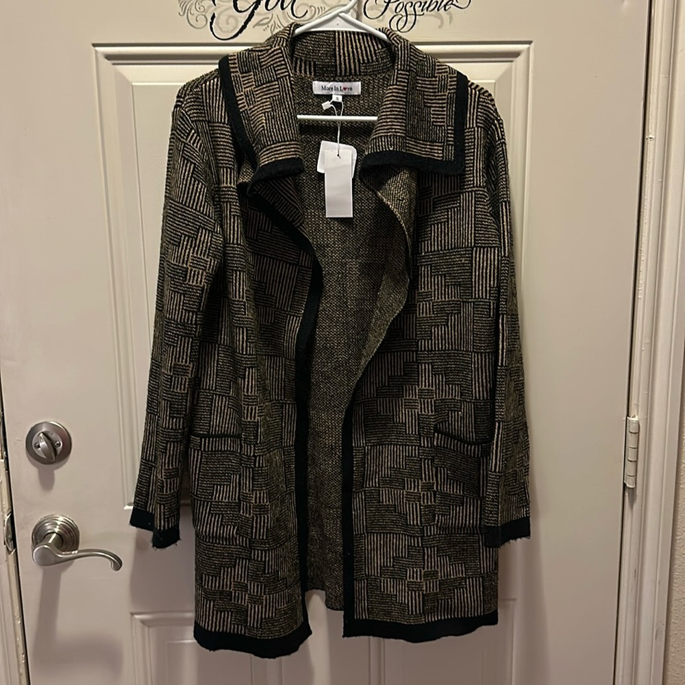 More in love women’s black/ brown open front cardigan sweater size S / Aa-26